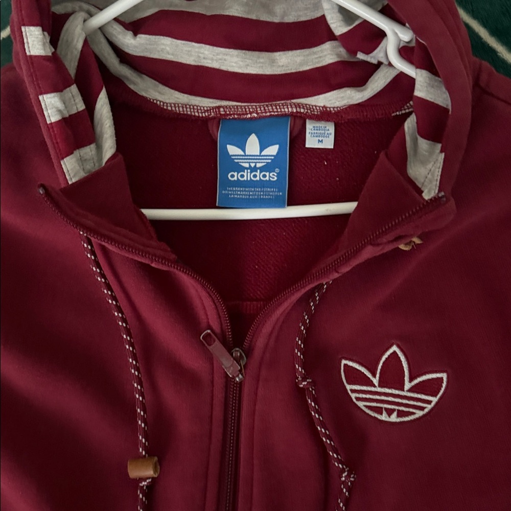 Adidas Burgundy Zip-Up Hoodie with Logo - Picture 2 of 4